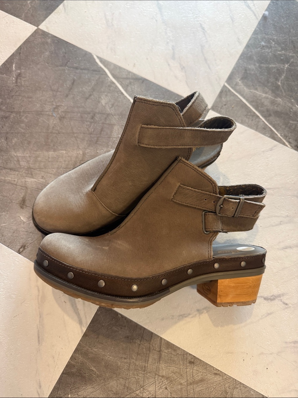 Women’s Chaco Taupe Leather Cutout Clog Boot with Buckle